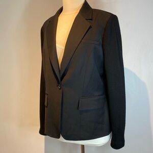 Pink Tartan black one button blazer knit arms elbow patches size 14